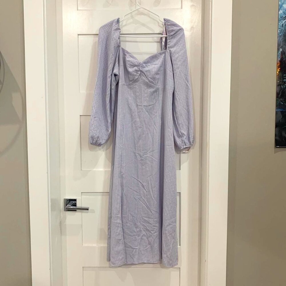 ruched bust gingham midi dress